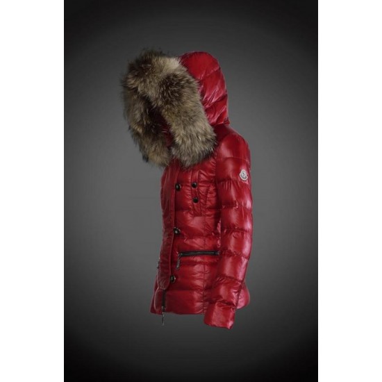 Dam Moncler Dunjacka with raccoon Jacka Krage Röd