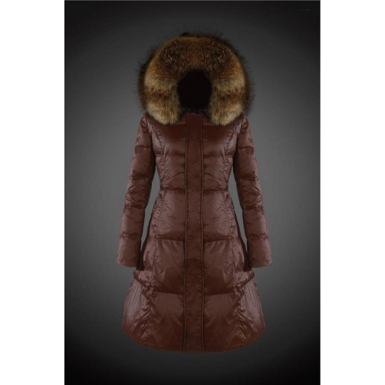 Dam Moncler Dunjacka Länge with raccoon Jacka Krage Brun