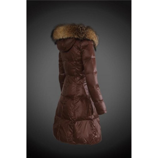 Dam Moncler Dunjacka Länge with raccoon Jacka Krage Brun