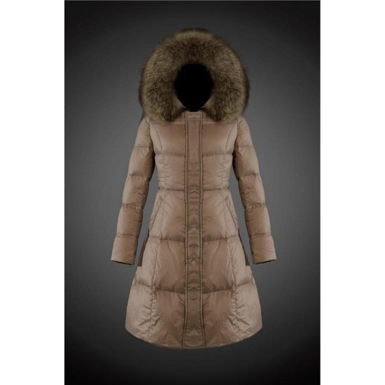 Dam Moncler Dunjacka Länge with raccoon Jacka Krage light tan