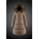 Dam Moncler Dunjacka Länge with raccoon Jacka Krage light tan