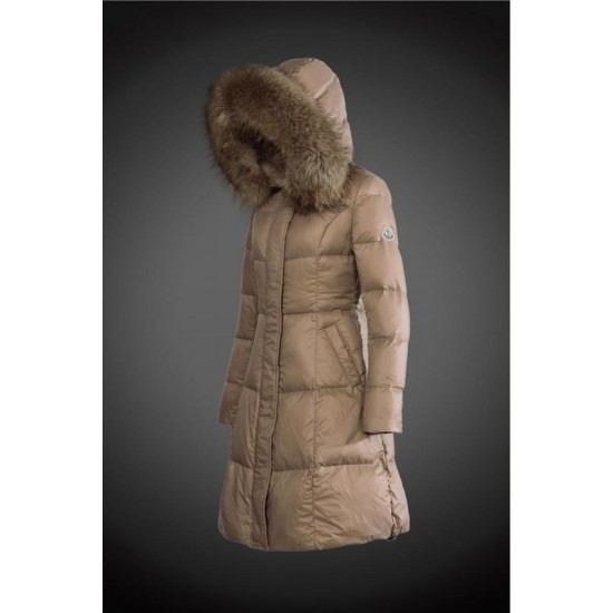 Dam Moncler Dunjacka Länge with raccoon Jacka Krage light tan