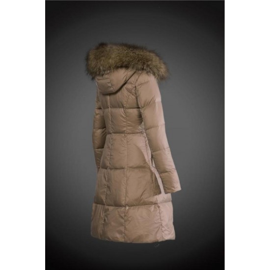 Dam Moncler Dunjacka Länge with raccoon Jacka Krage light tan