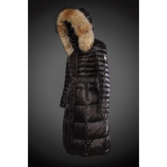 Dam Moncler Dunjacka Länge with raccoon Jacka Krage Svart