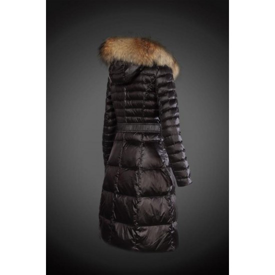 Dam Moncler Dunjacka Länge with raccoon Jacka Krage Svart