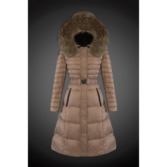 Dam Moncler Dunjacka Länge with raccoon Jacka Krage light tan