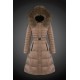 Dam Moncler Dunjacka Länge with raccoon Jacka Krage light tan