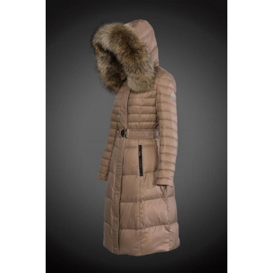 Dam Moncler Dunjacka Länge with raccoon Jacka Krage light tan