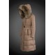 Dam Moncler Dunjacka Länge with raccoon Jacka Krage light tan