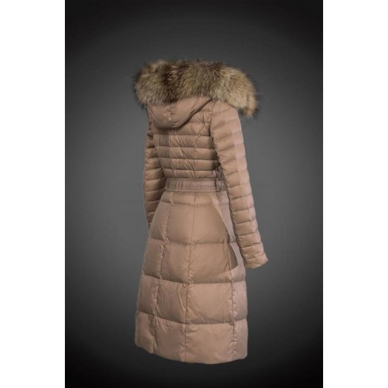 Dam Moncler Dunjacka Länge with raccoon Jacka Krage light tan