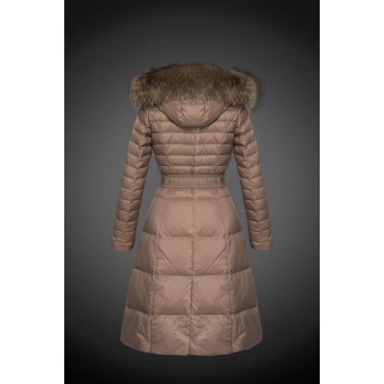 Dam Moncler Dunjacka Länge with raccoon Jacka Krage light tan