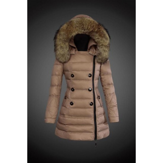 Dam Moncler Dunjacka Länge with raccoon Jacka Krage light tan