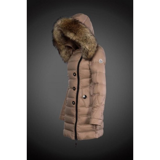 Dam Moncler Dunjacka Länge with raccoon Jacka Krage light tan