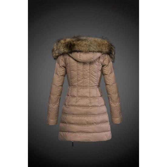 Dam Moncler Dunjacka Länge with raccoon Jacka Krage light tan