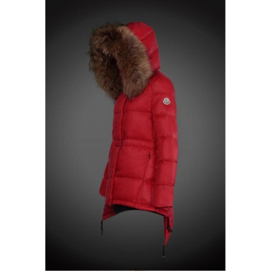 Dam Moncler Vinterjacka with raccoon Jacka Krage Röd