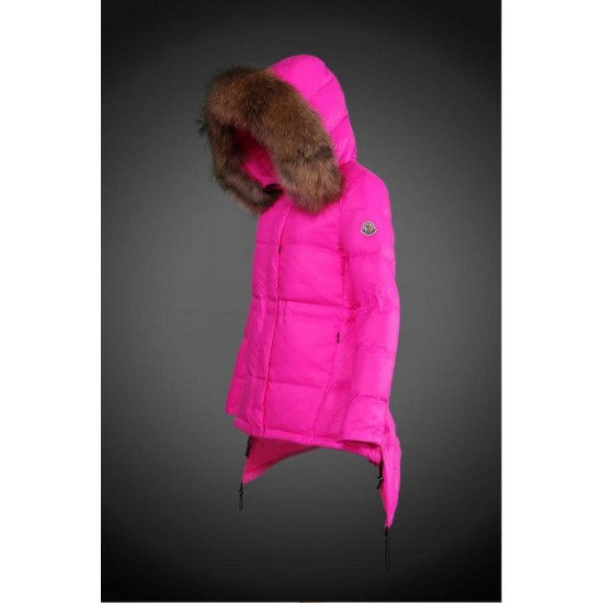 Dam Moncler Vinterjacka with raccoon Jacka Krage rose Röd