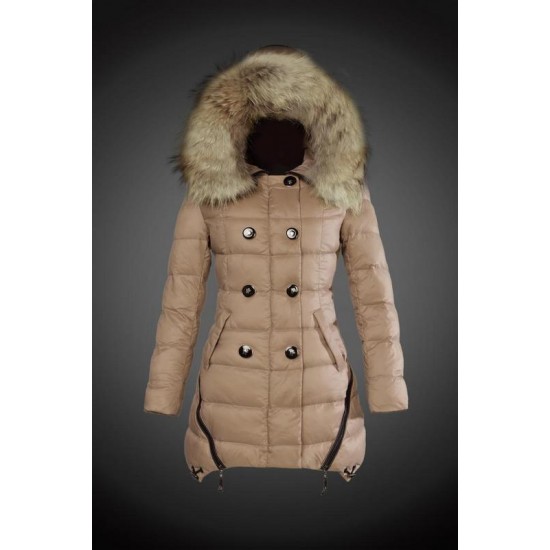 Dam Moncler Dunjacka Länge with raccoon Jacka Krage light tan