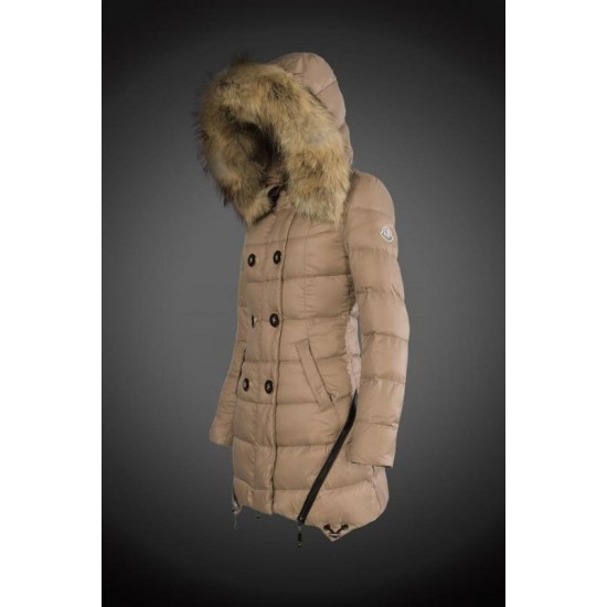 Dam Moncler Dunjacka Länge with raccoon Jacka Krage light tan