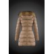 Dam Moncler Dunjacka Länge with raccoon Jacka Krage light tan