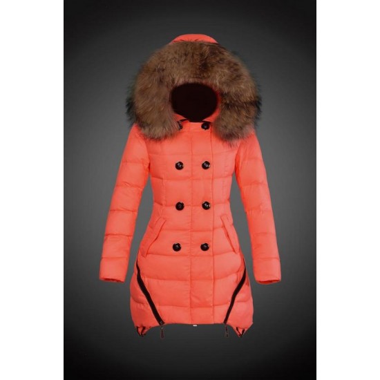 Dam Moncler Dunjacka Länge with raccoon Jacka Krage orange