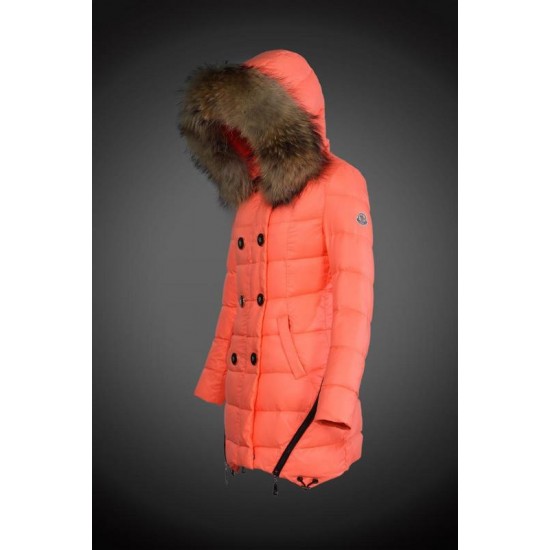 Dam Moncler Dunjacka Länge with raccoon Jacka Krage orange