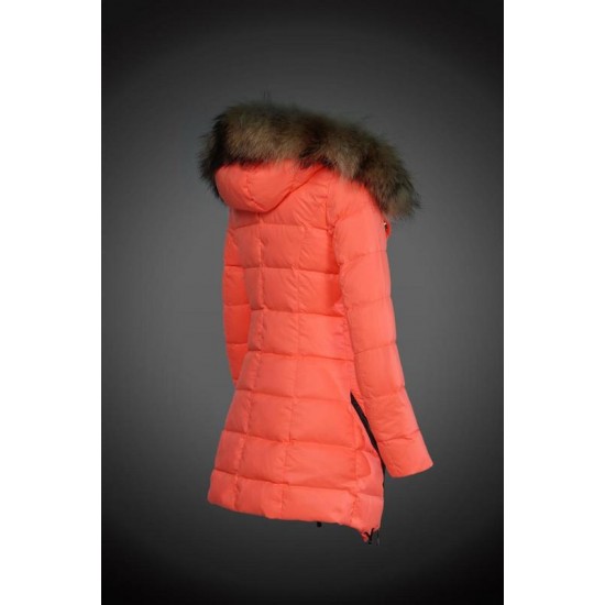 Dam Moncler Dunjacka Länge with raccoon Jacka Krage orange